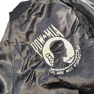 VTG‎ Westark USA Men's Black Satin POW MIA Not forgotten Bomber Jacket Sz L